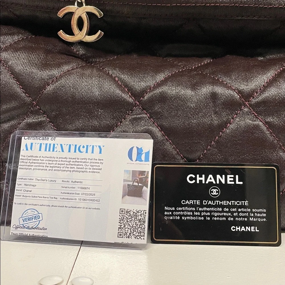 Authentic CHANEL Paris Biarritz Coated Canvas Tote Bag Burgundy - Picture 13 of 17